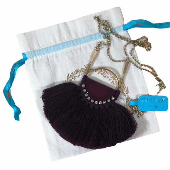 Shiraleah Anthropologie Necklace Fringe Anya Purple Tassel Hoop Statement - Picture 4 of 7